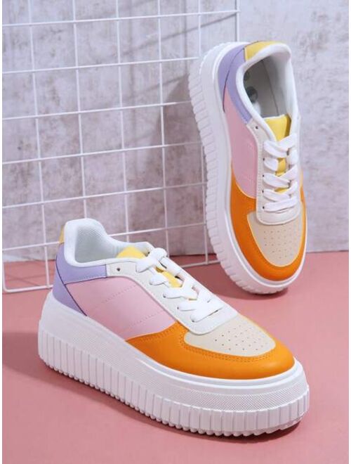 Shein Colorblock Lace Up Front Flatform Sneakers