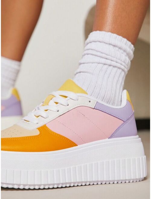 Shein Colorblock Lace Up Front Flatform Sneakers