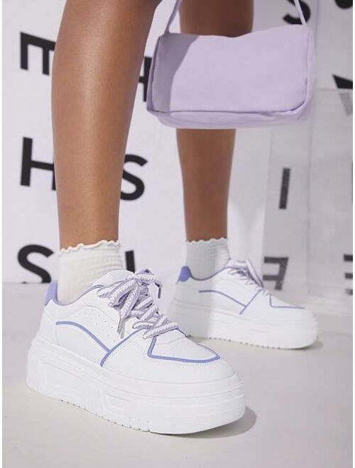 Shein Contrast Binding Lace-up Front Skate Shoes
