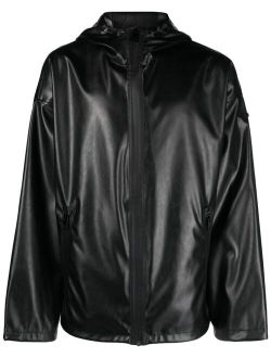 hooded faux-leather jacket