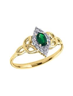 Birthstone Engagement Rings Unknown Oval Emerald and Diamond 10k Yellow Gold Trinity Knot Proposal Ring