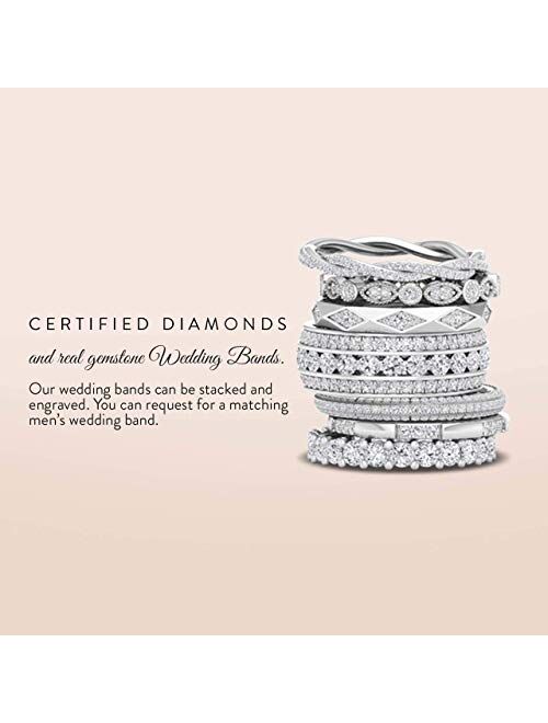 Diamondere Natural and Certified Gemstone and Diamond Wedding Ring in 10K White Gold | 0.92 Carat Half Eternity Stackable Band for Women, US Size 4 to 9