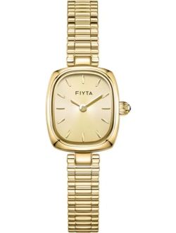 FIYTA Women's Small Gold Watch, Vintage Rectangular Case, Stainless Steel Bracelet Watches for Women