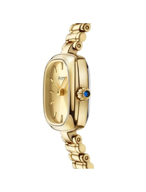 FIYTA Women's Small Gold Watch, Vintage Rectangular Case, Stainless Steel Bracelet Watches for Women