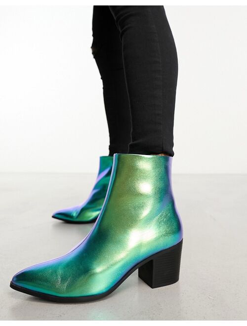 ASOS DESIGN heeled chelsea boot in blue mirror faux leather