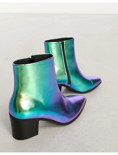 ASOS DESIGN heeled chelsea boot in blue mirror faux leather