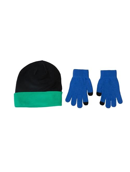 Nike Big Kids Wordmark Colorblock Beanie & Gloves 2-piece Set - Black/Green/Yellow - One Size Fits All (8-20)