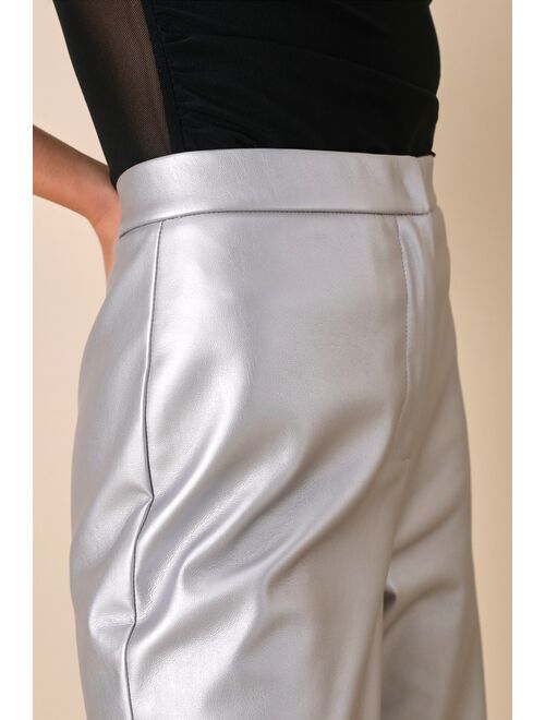 Lulus Futuristic Flair Silver Vegan Leather Straight Leg Pants
