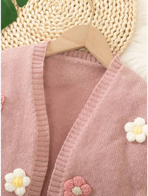 Young Girl Floral Patched Drop Shoulder Duster Cardigan