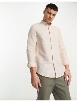 regular fit smart linen shirt with mandarin collar in ecru