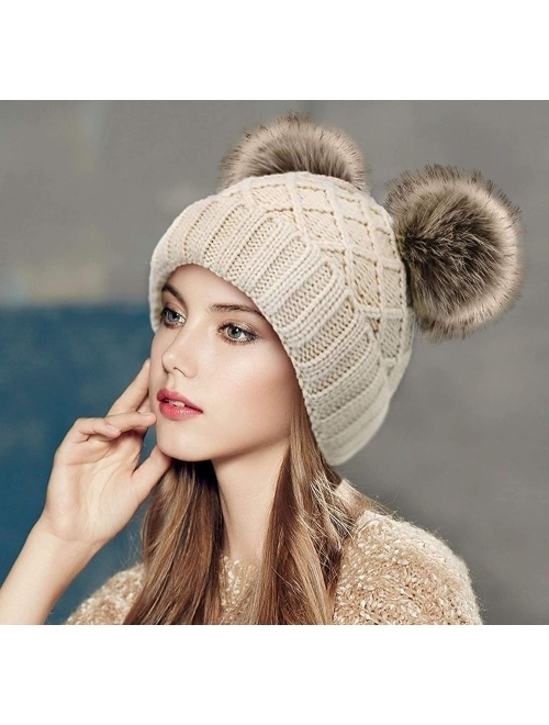 Arctic Paw Womens Winter Hat Cable Knit Pompom Ear Beanie for Women Faux Fur