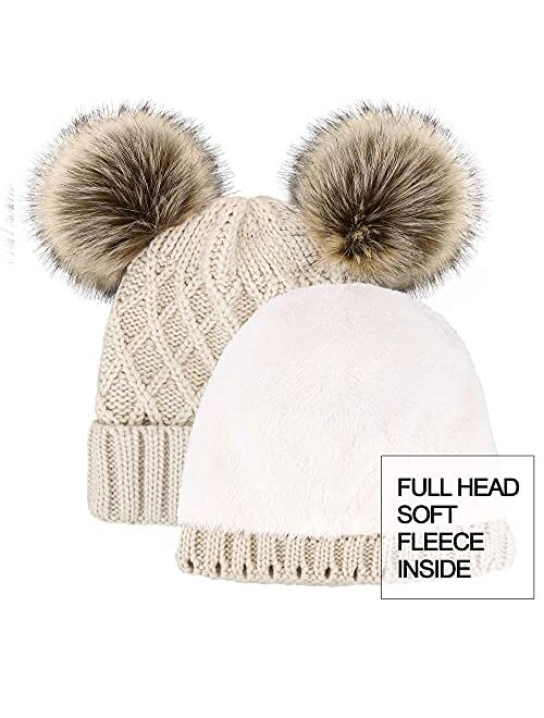 Arctic Paw Womens Winter Hat Cable Knit Pompom Ear Beanie for Women Faux Fur
