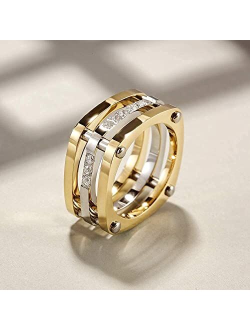 CIUNOFOR 14K Gold Plated Ring Simulated Diamond CZ Cocktail Rings for Women Gold Statement RingsWide Bands Parallel Bar Ring
