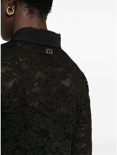 TWINSET logo-plaque floral-lace shirt