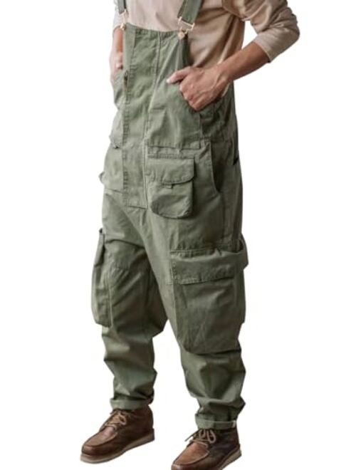 Beotyshow Men Overalls,Bib Overall for Mens Work Dungarees Unisex Workwear Romper Oversized Jumpsuit,10 Pockets