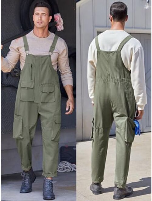 Beotyshow Men Overalls,Bib Overall for Mens Work Dungarees Unisex Workwear Romper Oversized Jumpsuit,10 Pockets