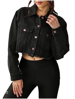Tsher Women's Oversize Vintage Washed Denim Jacket Long Sleeve Classic Loose Jean Trucker Jacket D003