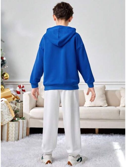 SHEIN Tween Boy Slogan Graphic Drop Shoulder Hoodie & Sweatpants for Christmas