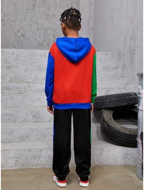 Shein Tween Boy Letter Graphic Colorblock Pullover & Sweatpants
