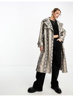 faux leather trench coat in snake print