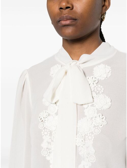 Self-Portrait floral-appliqu chiffon blouse