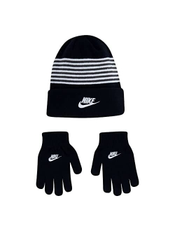 Boy`s Striped Beanie & Gloves 2 Piece Set
