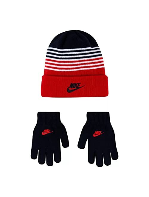 Nike Boy`s Striped Beanie & Gloves 2 Piece Set