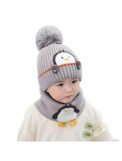 Vopee Children's hat Plus Fleece Baby Thick Woolen hat Warm Baby hat Winter Knit hat Neck Two Piece Set