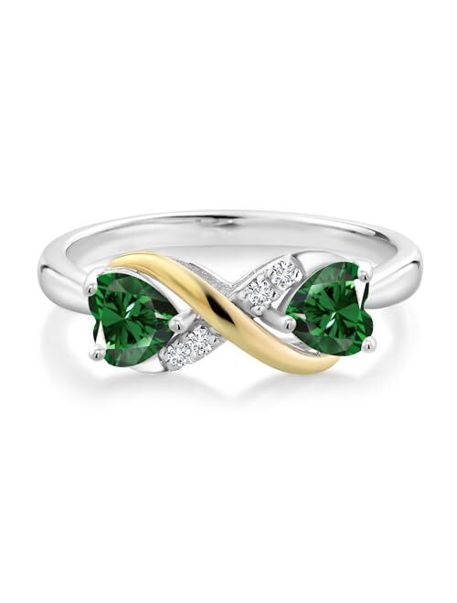 Gem Stone King 925 Sterling Silver and 10K Yellow Gold Green Nano Emerald and White Lab Grown Diamond Ring For Women (1.04 Cttw, Heart Shape 5MM, Available in size 5, 6, 