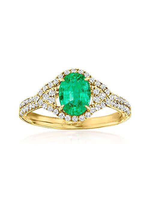 Ross-Simons 1.30 Carat Emerald and .40 ct. t.w. Diamond Ring in 14kt Yellow Gold