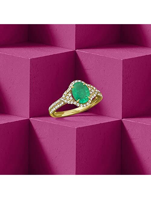 Ross-Simons 1.30 Carat Emerald and .40 ct. t.w. Diamond Ring in 14kt Yellow Gold