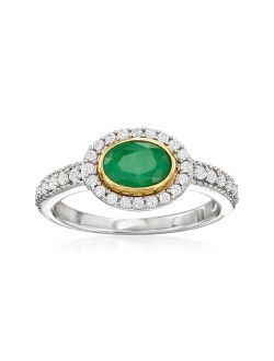 0.70 Carat Emerald and .50 ct. t.w. White Zircon Ring in Sterling Silver With 14kt Yellow Gold