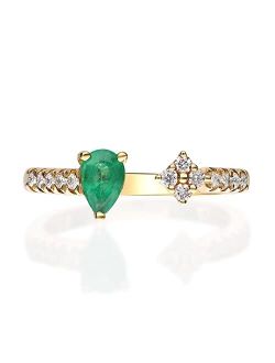 Gin & Grace 10K Yellow Gold Natural Zambian Emerald Ring with Diamonds for women | Ethically, authentically & organically sourced (Pear-cut) shaped Emerald hand-crafted j