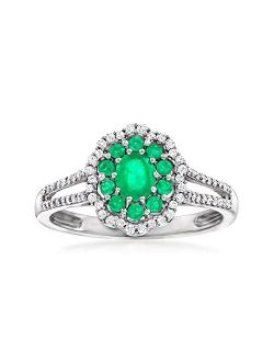 0.40 ct. t.w. Emerald and .20 ct. t.w. Diamond Ring in 14kt White Gold