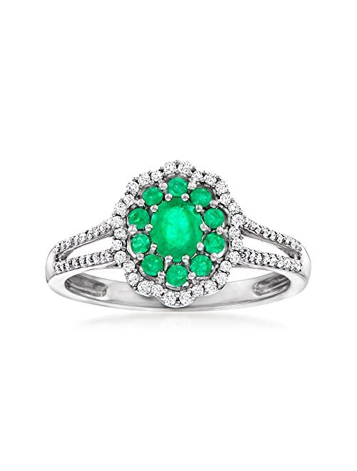 Ross-Simons 0.40 ct. t.w. Emerald and .20 ct. t.w. Diamond Ring in 14kt White Gold