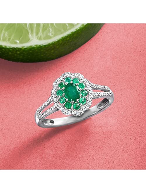 Ross-Simons 0.40 ct. t.w. Emerald and .20 ct. t.w. Diamond Ring in 14kt White Gold