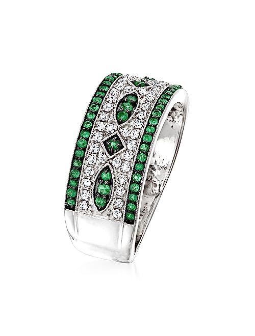 Ross-Simons 0.40 ct. t.w. Emerald and .25 ct. t.w. Diamond Ring in 14kt White Gold