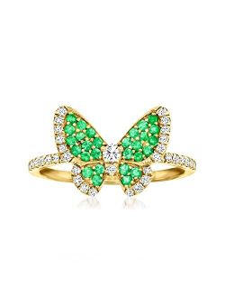 0.30 ct. t.w. Emerald and .30 ct. t.w. Diamond Butterfly Ring in 14kt Yellow Gold