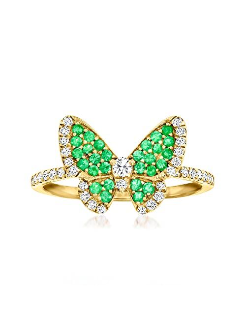 Ross-Simons 0.30 ct. t.w. Emerald and .30 ct. t.w. Diamond Butterfly Ring in 14kt Yellow Gold