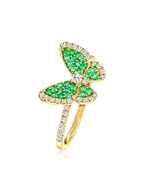 Ross-Simons 0.30 ct. t.w. Emerald and .30 ct. t.w. Diamond Butterfly Ring in 14kt Yellow Gold