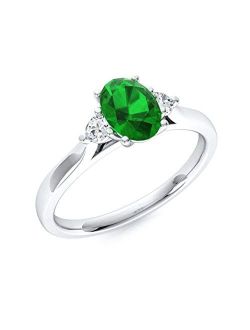 Diamondere Natural and Certified Oval Cut Emerald and Diamond Engagement Ring in 14K White Gold | 0.69 Carat Three Stone Ring for Women, US Size 4 to 9