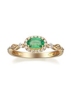 Gin & Grace 14K Yellow Gold Natural Zambian Emerald Ring with Natural Diamonds for women | Ethically, authentically & organically sourced Oval-Cut Emerald hand-crafted je