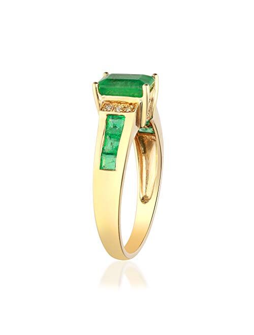 Gin & Grace 10K Yellow Gold Natural Zambian Emerald Ring with Natural Diamonds for women | Ethically, authentically & organically sourced Emerald-Shape & Square-Cut Emera