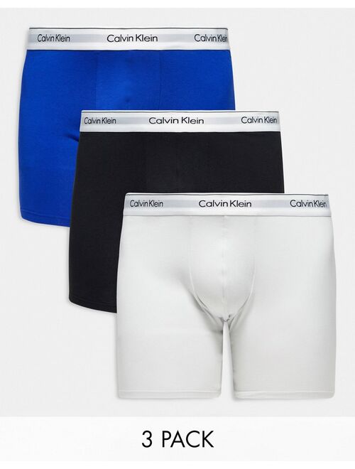 Calvin Klein Plus 3-pack boxer briefs in black, blue and gray