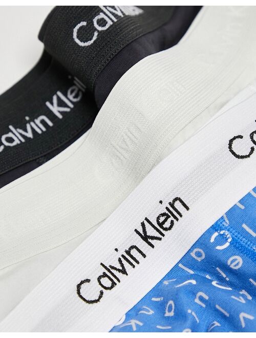 Calvin Klein Plus 3-pack trunks in printed blue, navy and gray