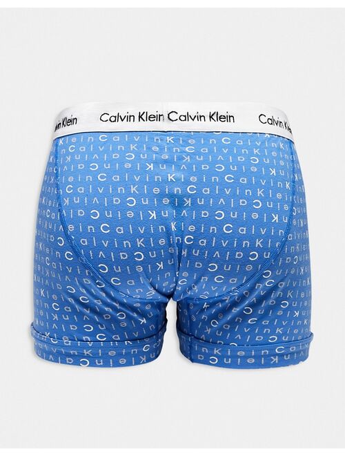 Calvin Klein Plus 3-pack trunks in printed blue, navy and gray