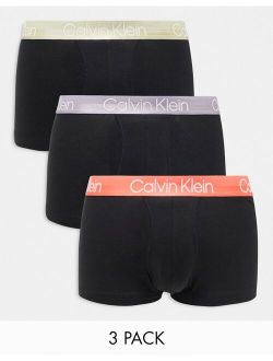 3-pack trunks with colored waistband in black
