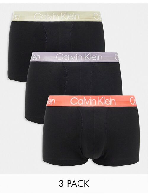 Calvin Klein 3-pack trunks with colored waistband in black