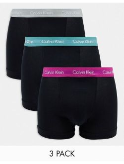 3-pack trunks with colored waistband in black