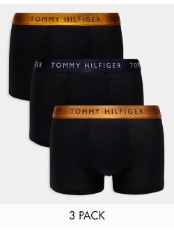 3-pack trunks with colored logo waistband in black